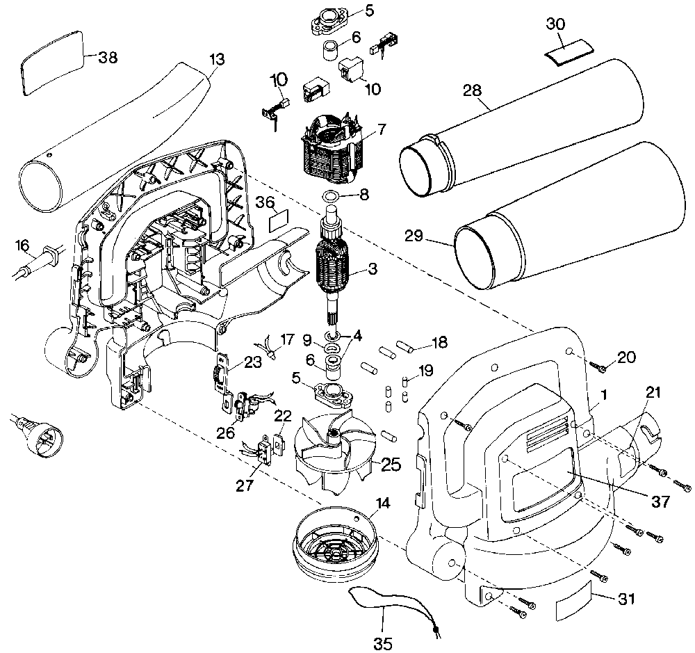 Exploded Diagram A Diagram and Parts List for BV200-04 Type 4 Black and Decker Leaf Blower / Vacuum